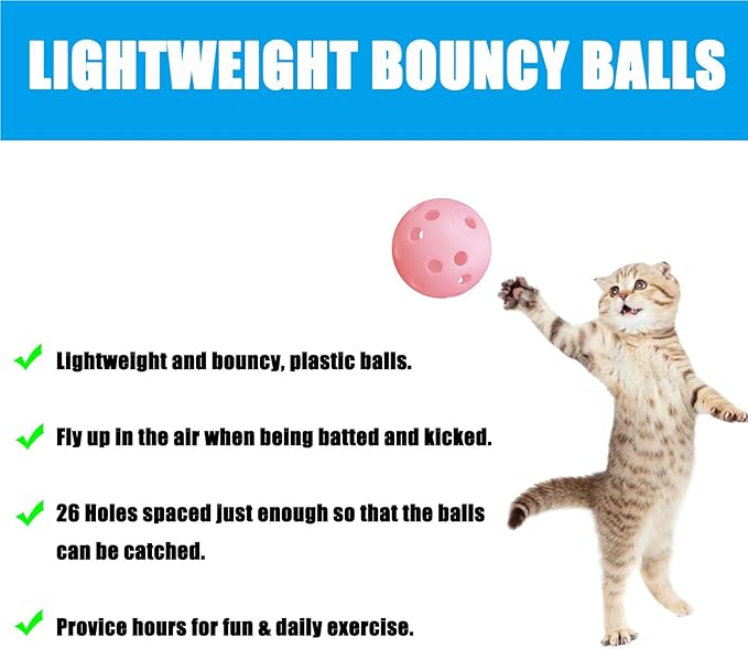 12Pcs Cat Ball Toy, Low Noise No Bells Holey Plastic Cat Balls, Funny Interactive Cats Toys for Indoor Cats, Firm Toy Balls for Kitten Puppy Ferret Bird (1.65", Pink)