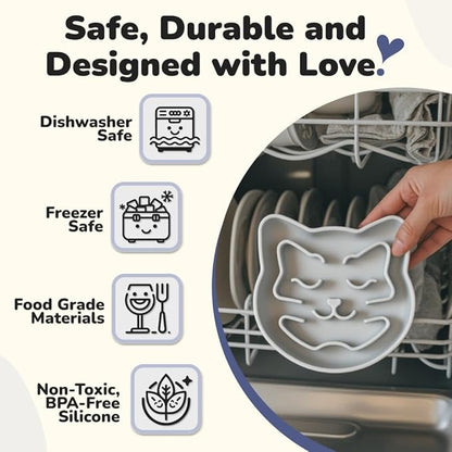 Snuggli Slow Feeder Cat Bowl | Cat Puzzle Feeder for Slow Eating, Mental Enrichment, Digestion, & Bloat Relief | Non-Slip Silicone, Dishwasher Safe, 1 Cup (Slate)