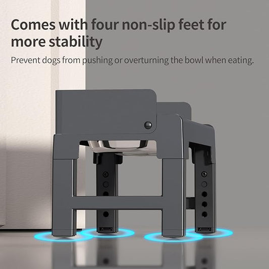 PAKEWAY Elevated Dog Bowls, Spill Proof, Tiltable Dog Feeder with 2 Stainless Steel Bowls, 6 Height Adjustable Raised Bowl