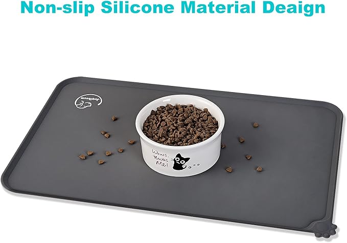 Silicone Waterproof Dog Cat Pet Feeding Mats, Non Slip, Easy Clean Pet Dog Cat Bowl Mats Placemat (28" x 24") Grey