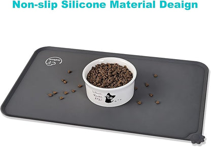 Silicone Waterproof Dog Cat Pet Feeding Mats, Non Slip, Easy Clean Pet Dog Cat Bowl Mats Placemat (28" x 24") Grey