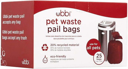 Ubbi Pet Disposal Waste Pail Bags, Cat Litter Box Cleaning Solution, Fragrance Free, 25 Count Value Pack