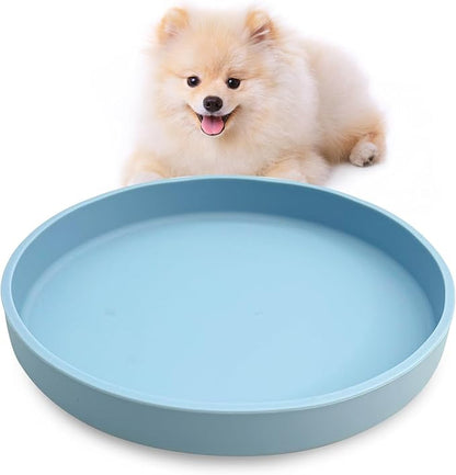 VCEPJH Silicone Dog Plates for Food Shallow Pet Bowl Flat Puppy Food Bowl Whisker Fatigue Cat Feeding Bowls Noiseless Dishes for Dry and Wet Food (Round Blue)