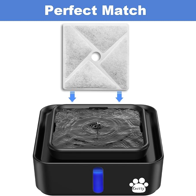 Kastty 14L/3.8Gal Large Dog Water Fountain Replacement Filters 6 Pack, Largest 9", Square Ultrafiltration, More Activated Carbon, Food Grade, 6 Fountain Filters + 6 Pump Filters + 1 Circle Filter