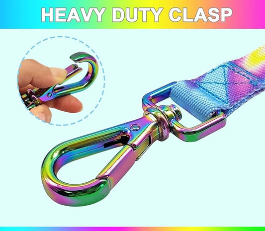 6FT Dog Leash, Strong Nylon Tie Dye Dog Lead with Heavy Duty Holographic Laser Hardware Comfortable Padded Handle Leash for Medium Large Dogs