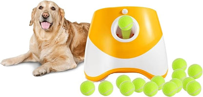 Dog Ball Launcher – Automatic Dog Ball Thrower for Small and Medium Dogs, Interactive Pet Toy with 6 Mini Tennis Balls & Adjustable Launch Distance, Indoor & Outdoor Play