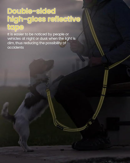 Hands Free Dog Leash & Car Seatbelt, 5.9-9.5ft Crossbody Dog Belt with Dual Soft Handles, Shock-Absorbing, 360° Clip, Reflective Design for Walking, Running, Hiking, Travel.(Yellow)