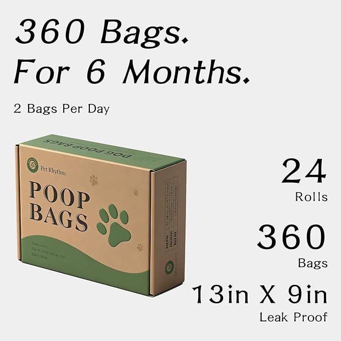 Dog Poop Bags Rolls plant-based materials - Scented & Leak-Proof dog bags for poop with Dispenser, Pet Waste Bag 13x9 Inch 24 rolls (360 Counts)
