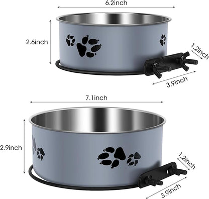Kennel Water Bowl, ShineMe Stainless Steel Pet Food and Water Feeder Dishes - Attachable Dog Crate Bowls Hanging 2 Pack No Spill for Medium & Large Dogs (7.1x2.9” & 6.2x2.6”)