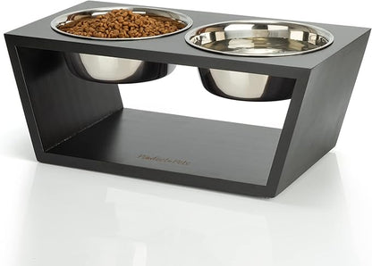 Pawfect Pets Elevated Dog Bowl Stand- 7" Raised Dog Bowl for Medium Dogs. Pet Feeder with Four Stainless Steel Bowls (Black)