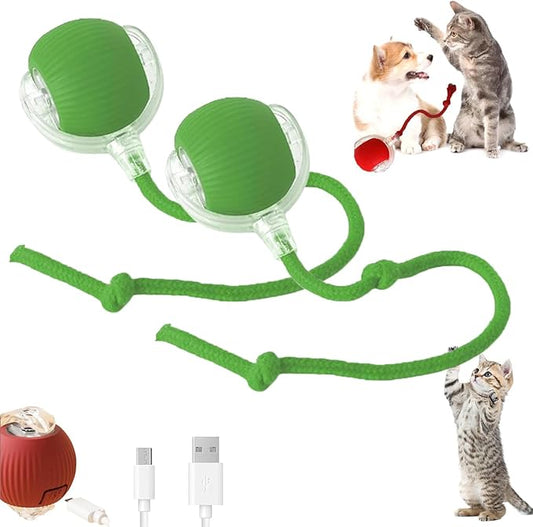 2PC Interactive Dog and Cat Ball Toy - Electric Rolling Toy with 360 Automatic Movement for Pets (Green+Green)