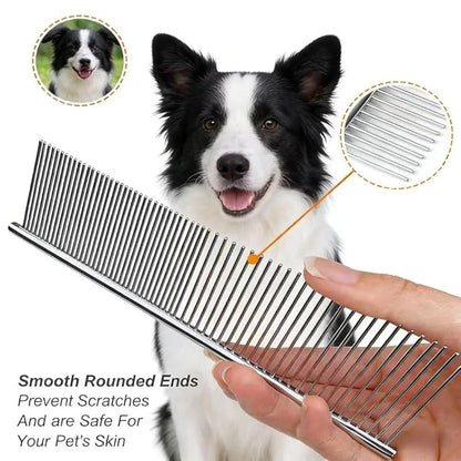 Dog Cat Comb Flea Professional Grooming Tool for Long Short Haired Dog Cat and other pets Stainless Steel Dog Cat Grooming Combs with Rounded Tooth for Remove Fleas Lice Eggs