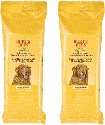 Burt's Bees for Pets Honey Multipurpose Dog Grooming Wipes, Gentle Hypoallergenic Spot Cleaning Sheets, pH Balanced Natural Origin Formula for Paws, Face and Butt, 50 Count - 2 Pack