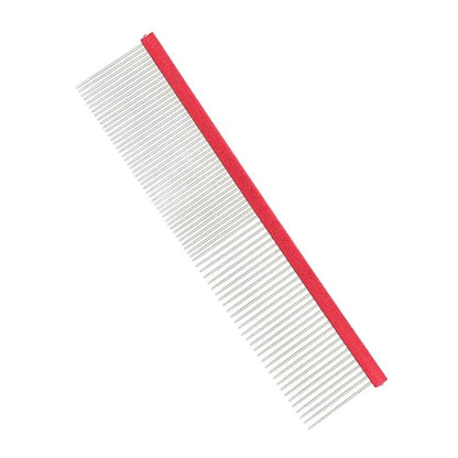 Dog Comb, Stainless Steel Metal Dog Comb Pet Comb with Rounded Ends for Both Short-Haired and Long Haired Breeds(Red)