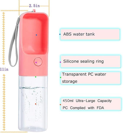 Sofunii Dog Water Bottle for Walking, Portable Pet Travel Water Drink Cup Mug Dish Bowl Dispenser, Made of Food-Grade Material Leak Proof & BPA-Free - 15oz Capacity (Blue&Pink&Green) (Pink) …