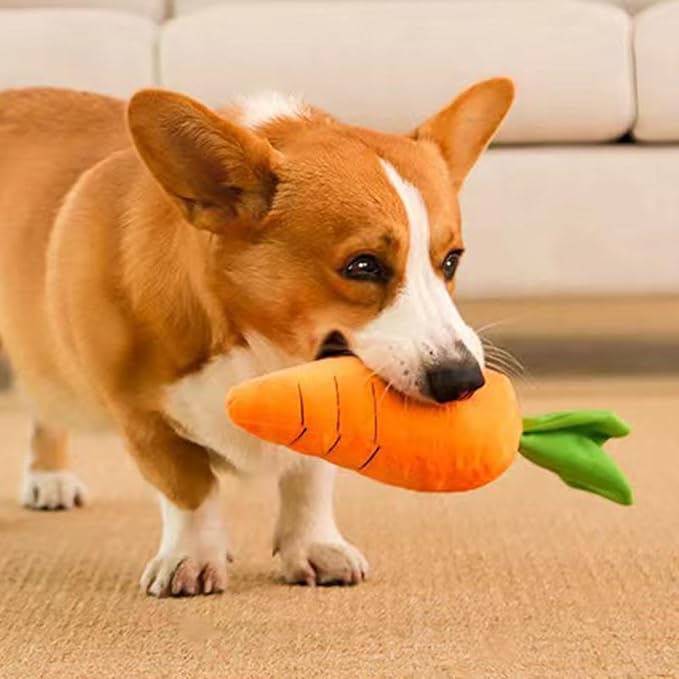 Crinkle Dog Toy Carrot Plush with Squeaker - Bite-Resistant Chew Toys for All Breeds, Interactive with Soft Sound, Durable Comfortable Puppy Toys Small/Medium/Large Dogs