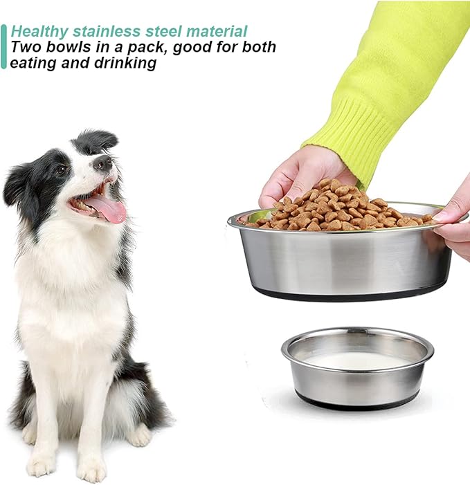 Stainless Steel Dog Bowls for Medium Dogs, Food Water Bowls,Heavy Non-Slip Pet Feeder Set of 2