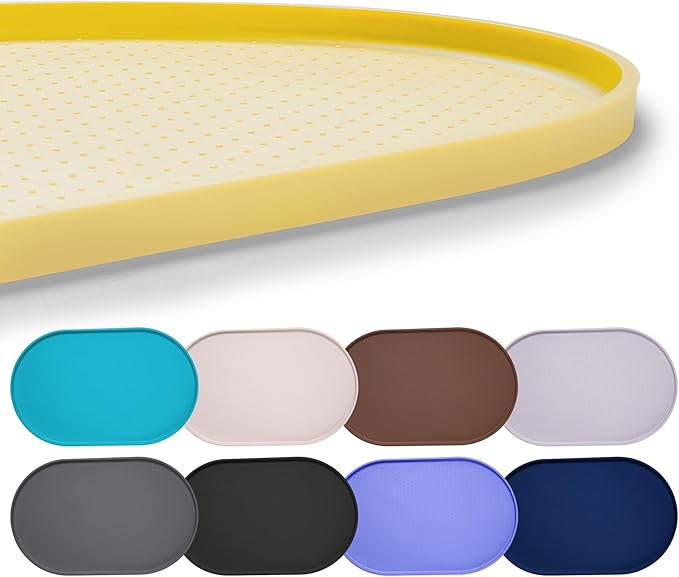 Hubulk 100% Waterproof Silicone Pet Feeding Mat with Raised Edge for Food and Water, Dog Bowl Mats, Cat Bowls Placemat with High Lip Protects Floor for Cats and Dogs (Yellow, 16" L x 10" W)