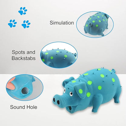 Andiker Dog Squeaky Toy, Dots Latex Dog Chew Toys with a Oinks Sound Squeaker Grunting Pig Dog Toy Durable Self Play 8" Dogs Squeeze Toy for Dental Biting Chasing to Kill Boring Time (Blue)