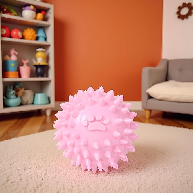 3Pcs Dogs Spiky TPR Ball No Squeak Chew Toy Long Lasting for Aggressive Chewers Dog Puppy Training Dogs Spiky Rubber Ball Toy Small No Squeak for Aggressive Heavy Chewers (Pink)
