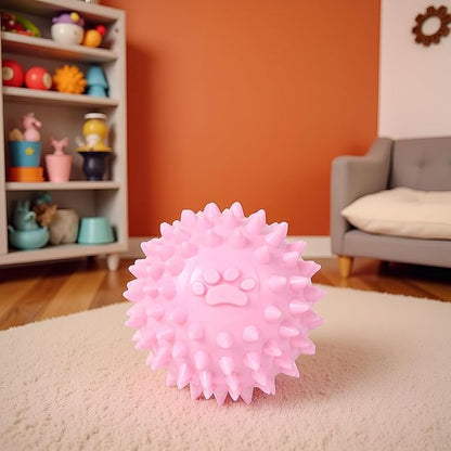3Pcs Dogs Spiky TPR Ball No Squeak Chew Toy Long Lasting for Aggressive Chewers Dog Puppy Training Dogs Spiky Rubber Ball Toy Small No Squeak for Aggressive Heavy Chewers (Pink)