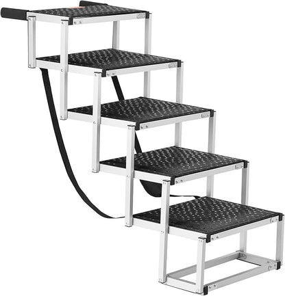 VEVOR 4-Step Dog Car Steps, Folding Dog Ramp with Nonslip Surface, Portable Pet Steps in Aluminum for Car, SUV and Truck, Supports up to 250 lbs
