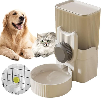 Automatic Replenish Pet Waterer, 1L Capacity Auto Siphon Gravity Cage Hanging Water Dispenser Set for Dog and Cat Small Animals, Removable Pet Water Bottle Water Container (Waterer, Grey)