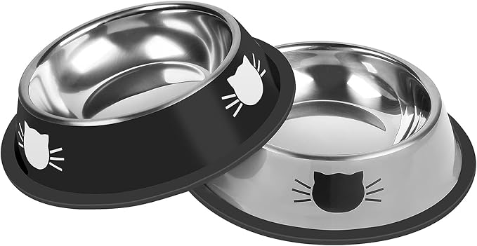 Serentive 2 Pcs Non-Slip Stainless Steel Small Food Bowls - Unbreakable, Thicken Cat Feeder, 7 Oz Dishes - Suitable for Indoor Small Pets - Removable Rubber Base, Easily Clean, Lovely Color