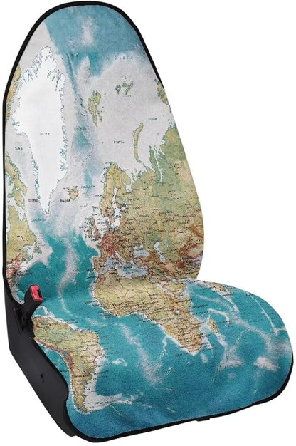 Coldinair World Map Towel Seat Covers for Cars,SUVs,Trucks,Waterproof Sweating Car Front Seat Protector Cover Universal Fit