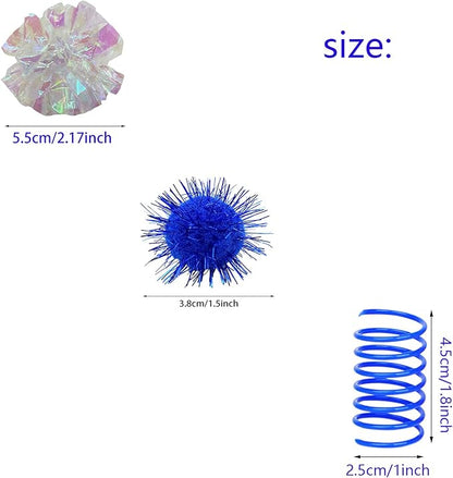 32 Pcs Crinkle Balls Cat Toy and Cat Spring Toy, 12 Pcs Mylar Crinkle Ball, 10 Pcs Cat Spiral Spring, 10Pcs Sparkle Balls Tinsel poms, for Cats Kittens Playing Interacting
