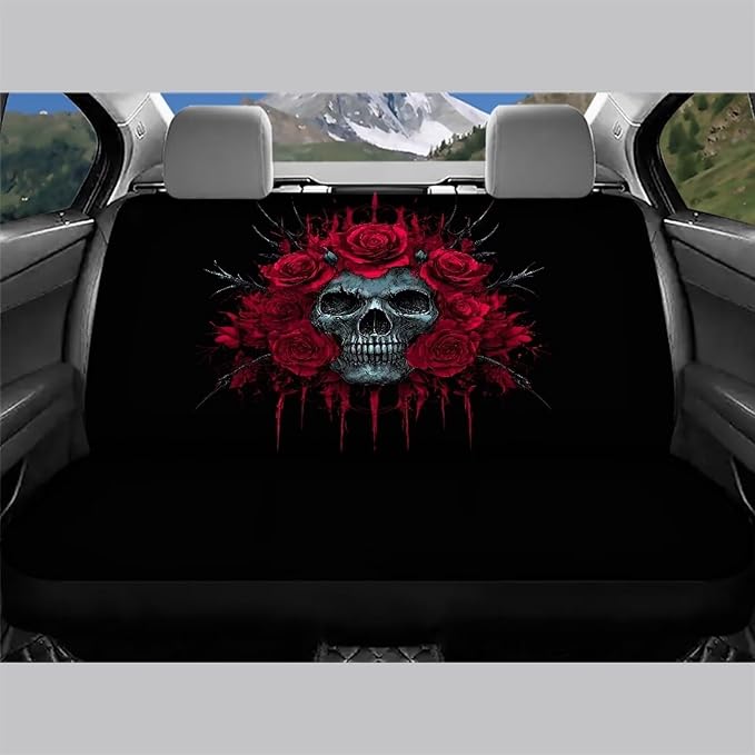AFPANQZ Rose Skull Car Seat Cover Rear Seats Only High Stretchy Washable Bucket Seat Cushion Protector Backseats Covers for Girls Women, Fit Most Cars, Sedan, SUV