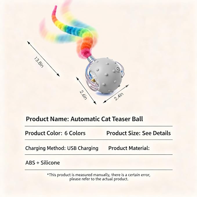 Interactive Cat Toys for Indoor Cats with 3 Interchangeable Tails - Automatic Moving & Chirping Ball, Self Play Toy for Playful Kittens & Bored Cats Home Alone (Gray)