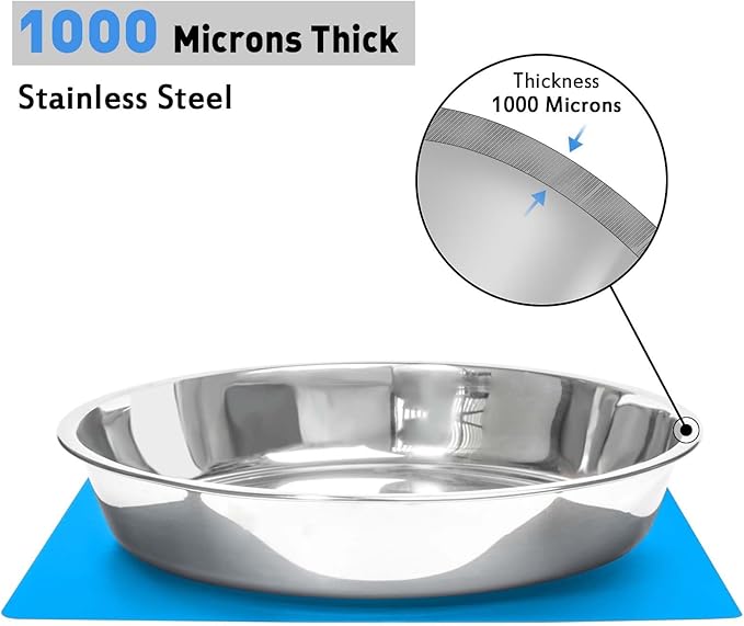 Shallow Dog Food Bowls, Non Slip Food Grade Stainless Steel Bowls for Large Dogs - Interior Size (Dia:10.6" xHeight 2.0") Hold 8 Cups / 2 Quart (2 Packs)