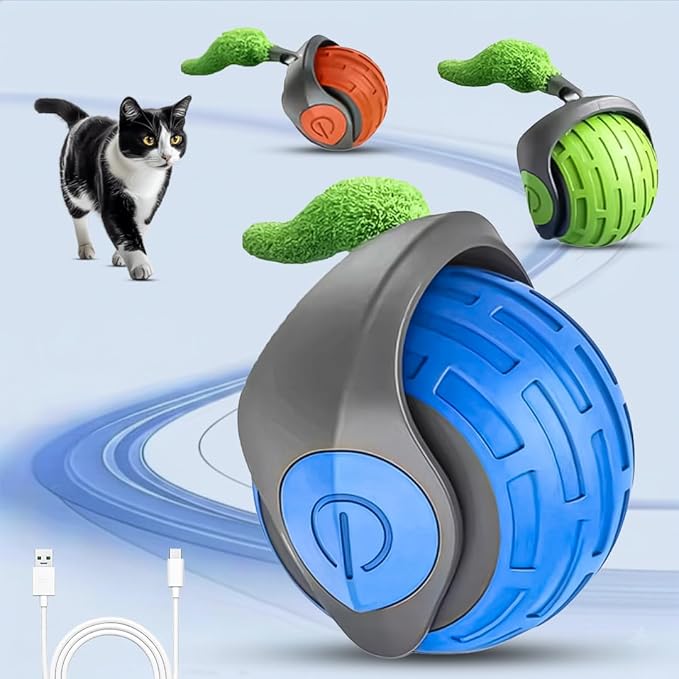 Interactive Cat Toys for Indoor Cats,The 3rd Generation Agile Moving Cat Ball with Elastic Mesh Tail,Automatic Kitten Toys for Bored Indoor Adult Cats,Motion Activated (Blue)