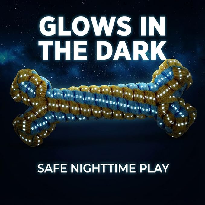 Knot Rope Dog Bone Toy - Glow in The Dark Interactive Dog Chew Toy, Pet Teeth Cleaning Dental Toy for Small, Medium, and Large Dogs - Durable Material, 8.6 inches