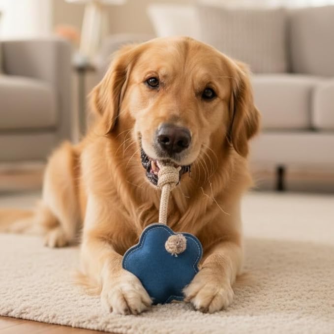 Natural Suede Leather and Rope Dog Chew Toy, Flower Shape Interactive Pet Toy for Medium to Large Dogs, Durable Design for Daily Chewing, Tug Play and Training Use
