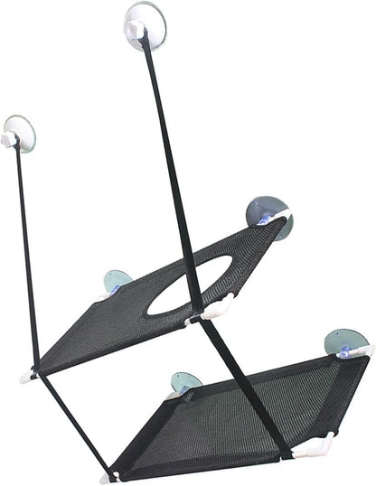 DAN&DRE Cat Hammock, Double Layer Hanging Installation with Strong Suction Cup and Sturdy Brackets, Soft Mesh Fabric Window Perch for Indoor Outdoor Cats Resting on Smooth Surfaces (Black 2 Layer)