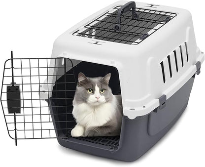 22 Inch Hard-Sided Plastic Dog Carrier 2 Door Travel Crate for Small Dogs Cats up to 22 lbs, Durable Handle, Security Lock Design, Gray