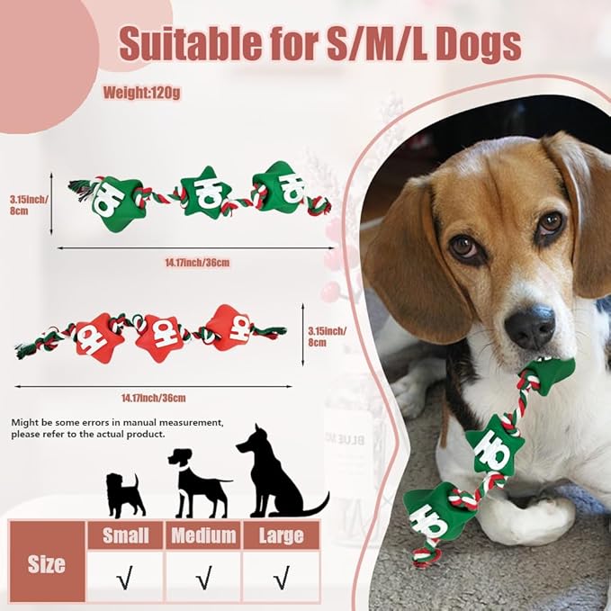 Christmas Dog Toys Rope Set – Festive Star Design Dog Toy for Puppies, Durable Rope Toys for Dogs, Perfect Dog