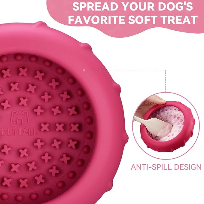 Dog Lick Bowl, Bestalk Wobbly Freeze Bowl Enrichment Feeder for Dogs, Anxiety Relief Lick Mat Puzzle Toy for Distraction, BPA Free Silicone, Dishwasher Safe(Rose,L)