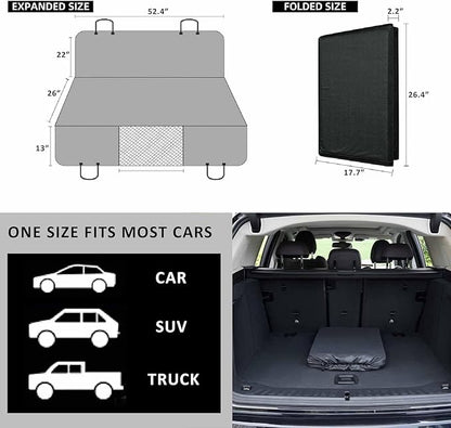 BORKIN Back Seat Extender for Dogs, Hard Bottom Dog Car Seat Cover with AC mesh Vent, Waterproof Dog Backseat Cover for Car, Foldable Dog Hammock for Car Travel