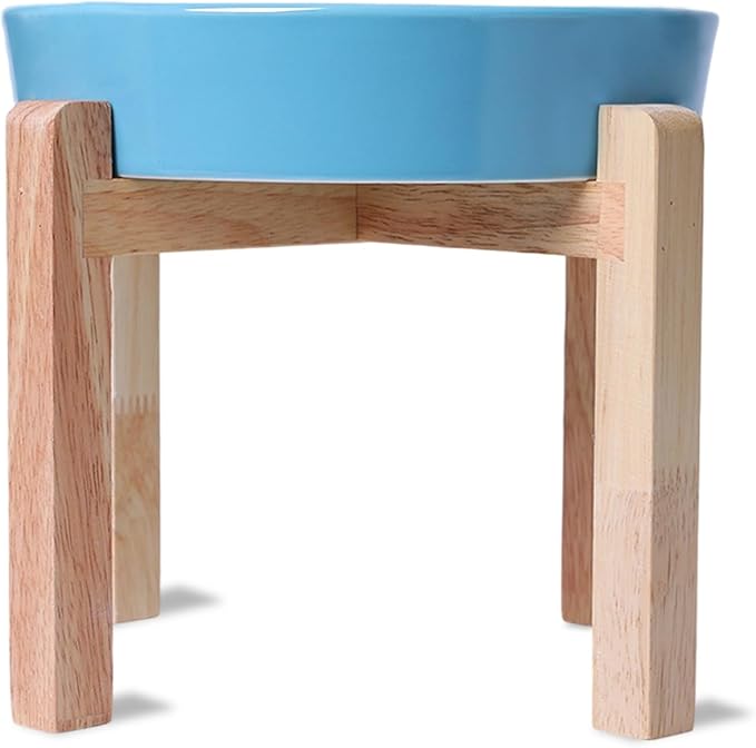 Dog Slow Feeder Bowl with Stand, Round Ceramic Pet Food Bowl for Medium Breed, Fun Raised Dog Bowls to Slow Down Eating (Turquoise)