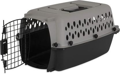 Pet Portable Kennel for Dogs, Hard-Sided Travel Carrier, Durable, Metal Door, Black & Grey, for Pets up to 10 lbs, 19" L x 12.3" W x 10.8" H