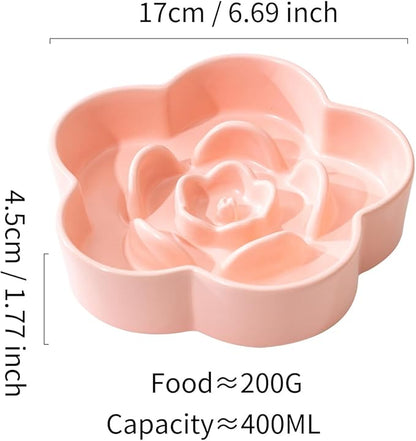 Slow Feeder Dog Bowl - Ceramic, Healthy Design for Small & Medium Dogs, Anti Gulping (Light Pink, Small)