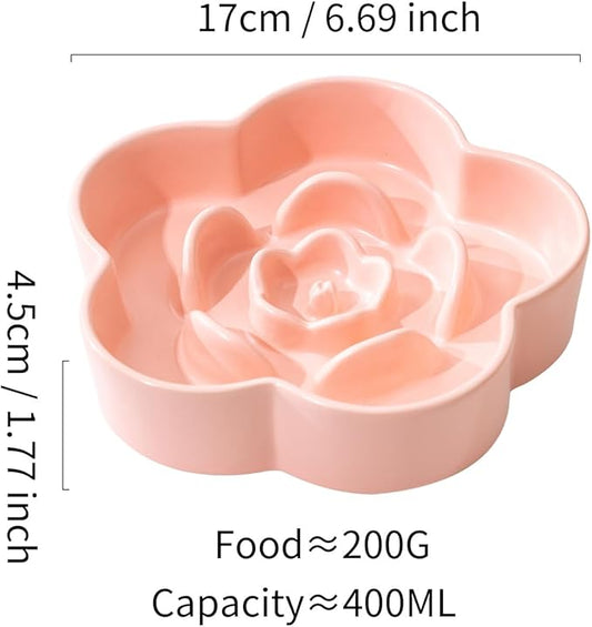 Slow Feeder Dog Bowl - Ceramic, Healthy Design for Small & Medium Dogs, Anti Gulping (Light Pink, Small)