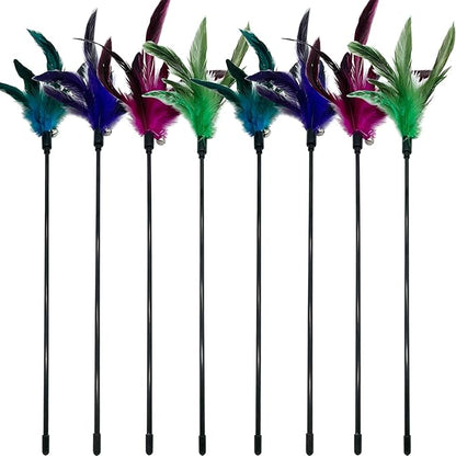Cat Wand Toy Feather Stick Cat Toys, 8 Pieces Interactive Cat Toy Feathers Wand for Indoor Cats