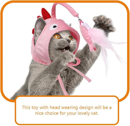 POPETPOP Cat Wand, Cat Wand Interactive Head Mounted Hats for Indoor Kitten or s