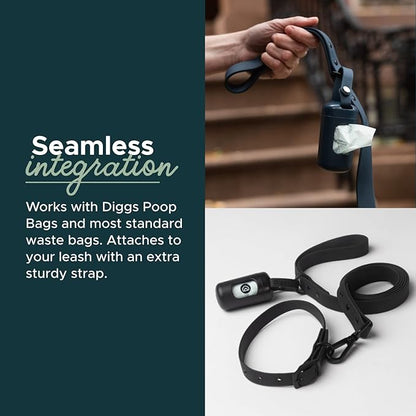 DIGGS Dog Poop Bag Dispenser for Leash - Premium Dog Waste Bag Holder with Easy One-Hand Dispensing (Navy)