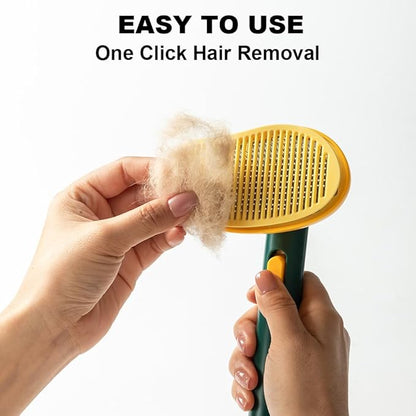 Mango Dog Brush, Gentle Self Cleaning Pet Brush with Release Button for Cats and Dogs, Easy to Remove Loose Hair Daily Grooming Tool During Shedding Season