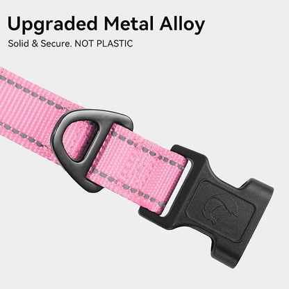 Joytale Reflective Dog Collar, Soft Neoprene Padded, Metal D-Ring, Nylon Pet Collar Adjustable for Puppy Dogs, Pink, XS
